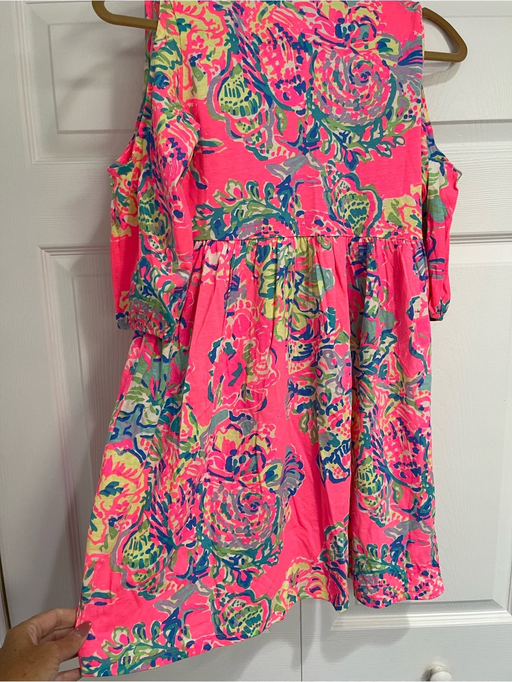 Lilly Pulitzer Neon Pink Tropical Floral Cold-Shoulder Dress